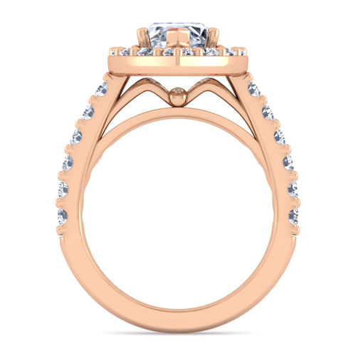 14K Rose Gold Marquise Halo Diamond Engagement Ring