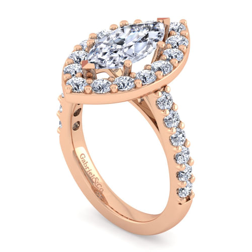14K Rose Gold Marquise Halo Diamond Engagement Ring