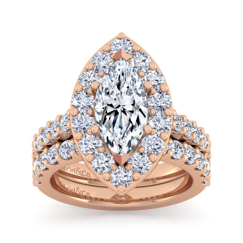 14K Rose Gold Marquise Halo Diamond Engagement Ring