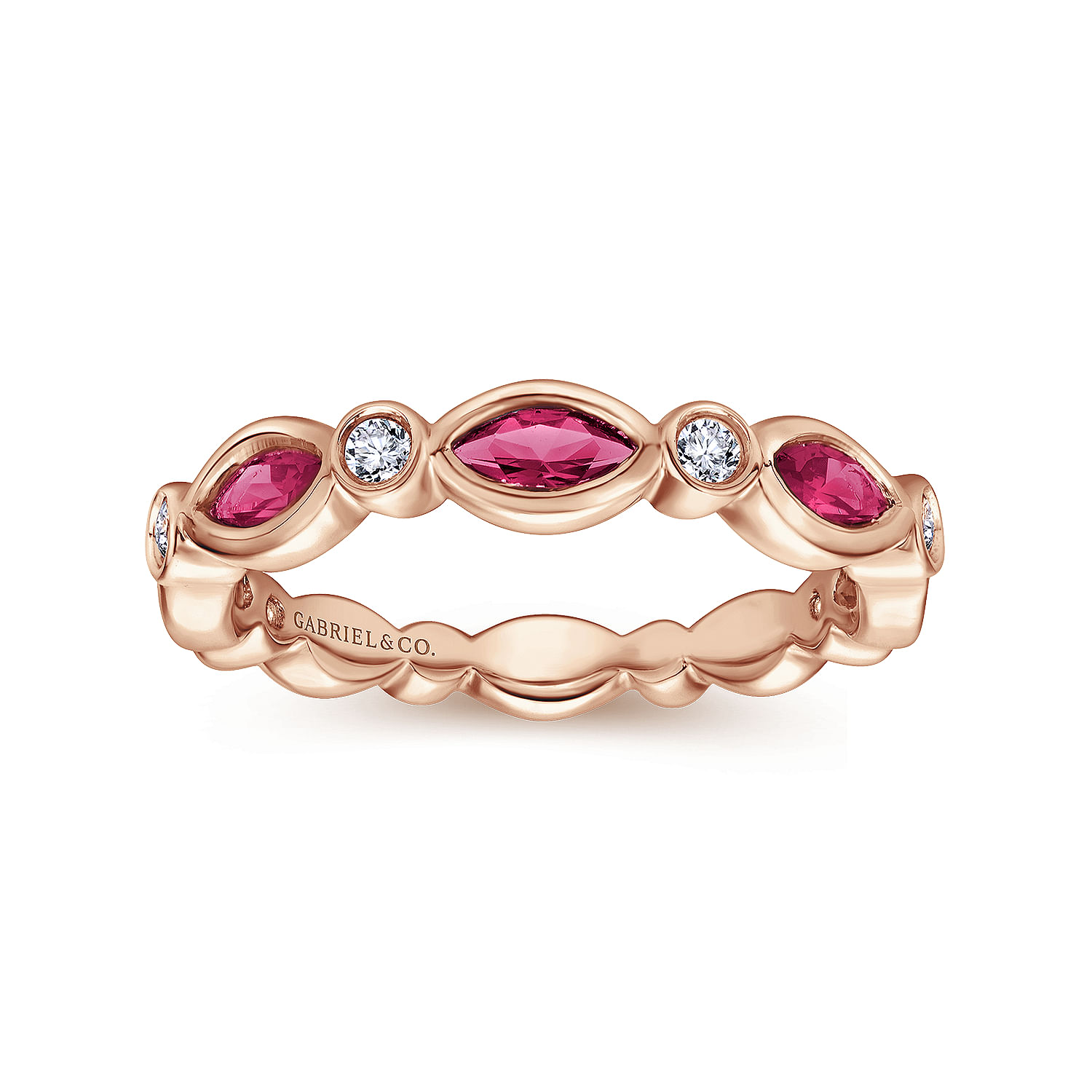 14K Rose Gold Marquise Ruby and Round Diamond Stackable Ring