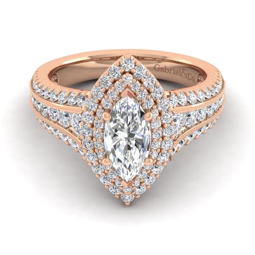14K Rose Gold Marquise Shape Diamond Channel Set Engagement Ring