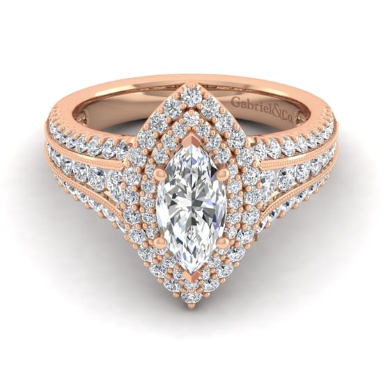 Gabriel - 14K Rose Gold Marquise Shape Diamond Channel Set Engagement Ring