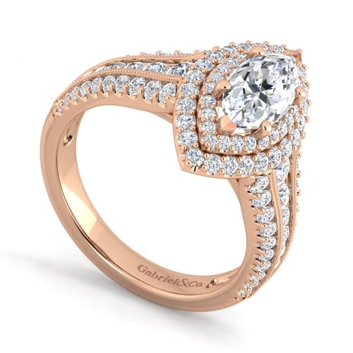 14K Rose Gold Marquise Shape Diamond Channel Set Engagement Ring