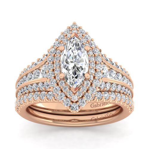 14K Rose Gold Marquise Shape Diamond Channel Set Engagement Ring