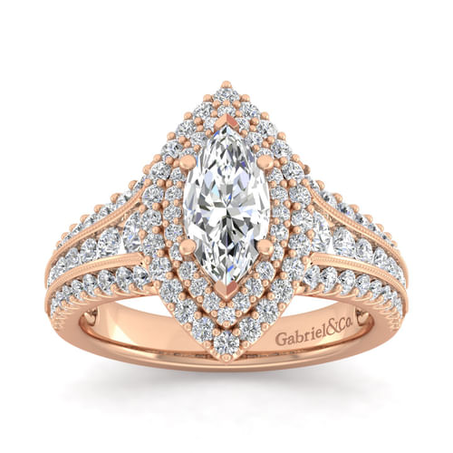 14K Rose Gold Marquise Shape Diamond Channel Set Engagement Ring