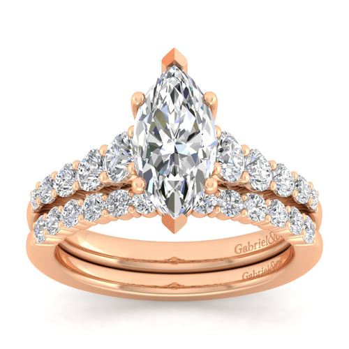 14K Rose Gold Marquise Shape Diamond Engagement Ring