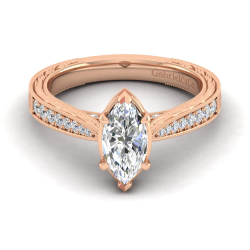 14K Rose Gold Marquise Shape Diamond Engagement Ring