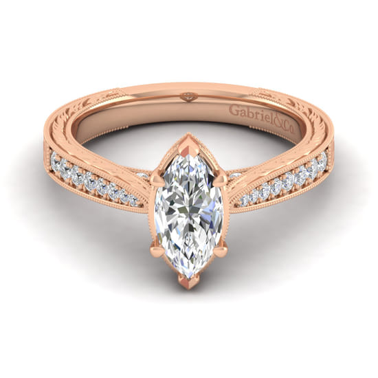 Gabriel - 14K Rose Gold Marquise Shape Diamond Engagement Ring