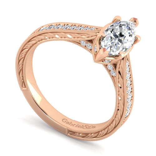 14K Rose Gold Marquise Shape Diamond Engagement Ring