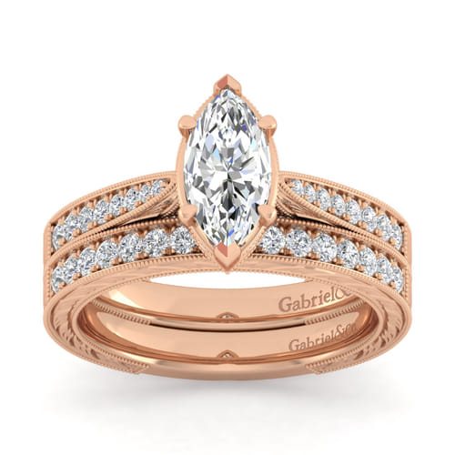 14K Rose Gold Marquise Shape Diamond Engagement Ring