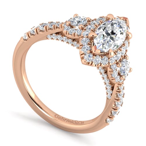 14K Rose Gold Marquise Shape Diamond Engagement Ring