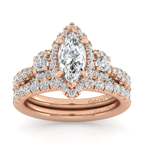 14K Rose Gold Marquise Shape Diamond Engagement Ring