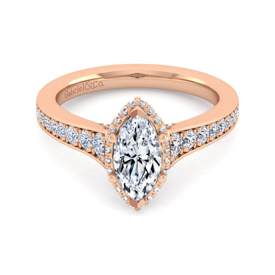 Gabriel - 14K Rose Gold Marquise Shape Diamond Engagement Ring