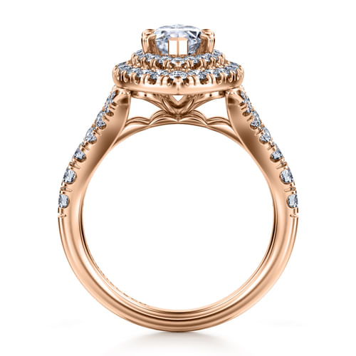 14K Rose Gold Marquise Shape Double Halo Diamond Engagement Ring
