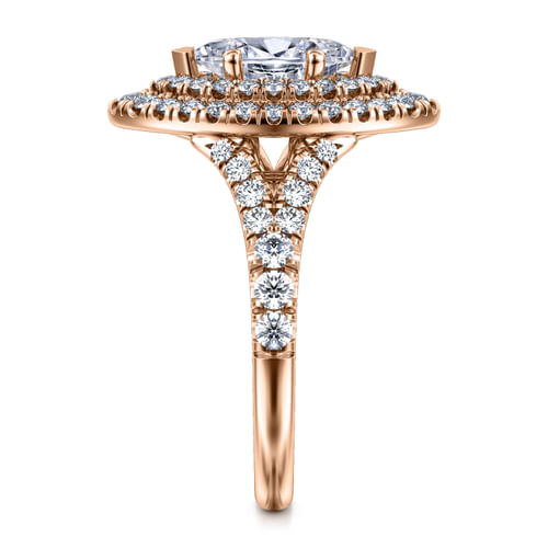 14K Rose Gold Marquise Shape Double Halo Diamond Engagement Ring