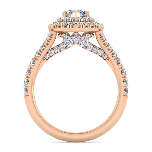 14K Rose Gold Marquise Shape Double Halo Diamond Engagement Ring