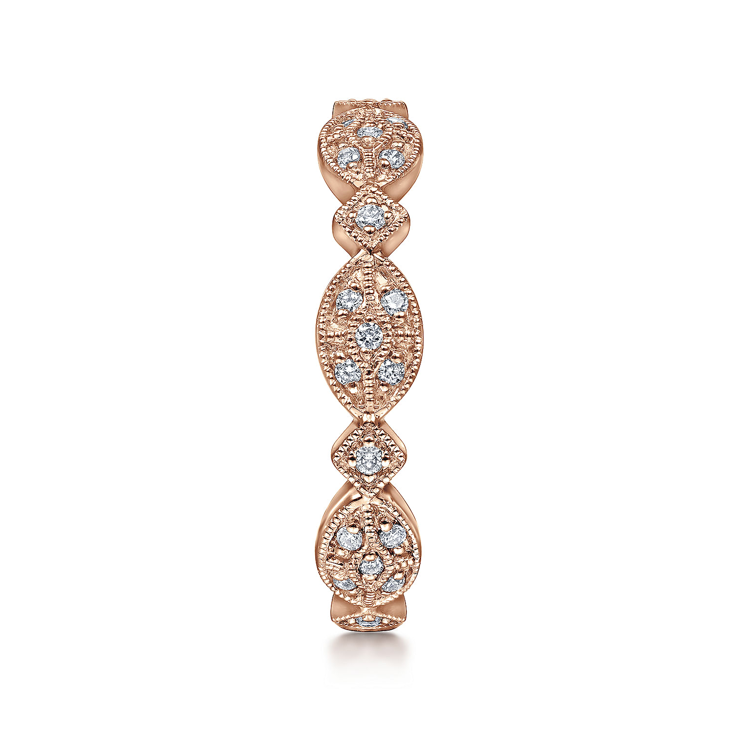 14K Rose Gold Marquise Station Cluster Diamond Stackable Ring