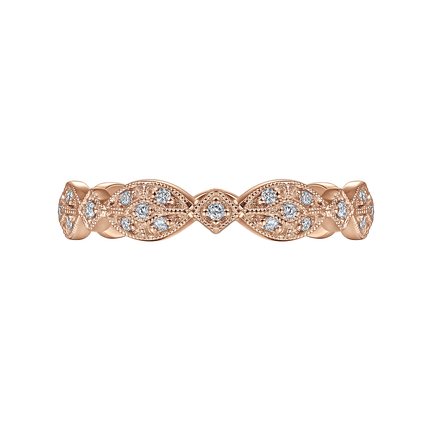 14K Rose Gold Marquise Station Cluster Diamond Stackable Ring