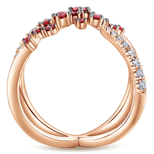 14K Rose Gold Modern Scattered Ruby and Diamond Open Ring