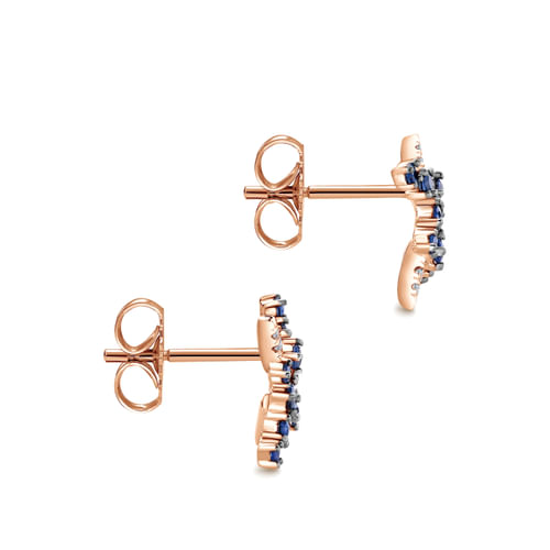 14K Rose Gold Modern Scattered Sapphire and Diamond Stud Earrings
