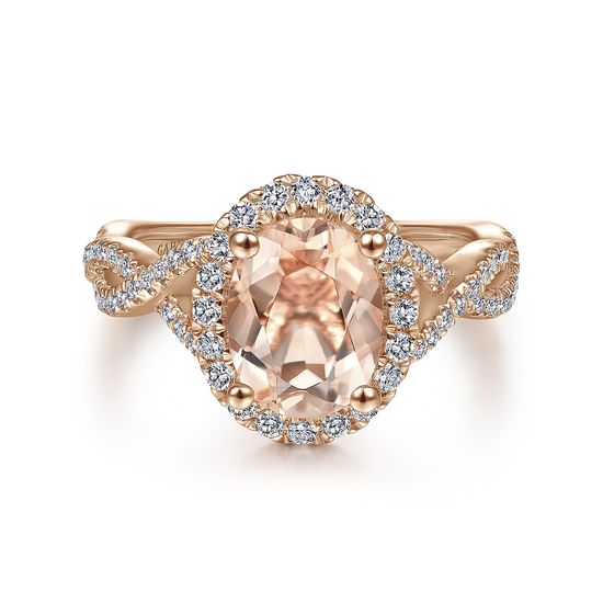 Gabriel - 14K Rose Gold Morganite and Diamond Halo Engagement Ring
