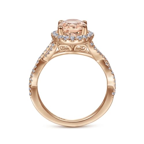 14K Rose Gold Morganite and Diamond Halo Engagement Ring