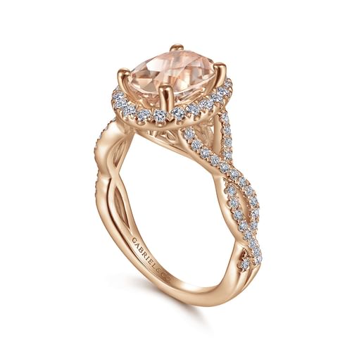 14K Rose Gold Morganite and Diamond Halo Engagement Ring
