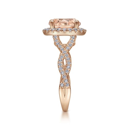 14K Rose Gold Morganite and Diamond Halo Engagement Ring