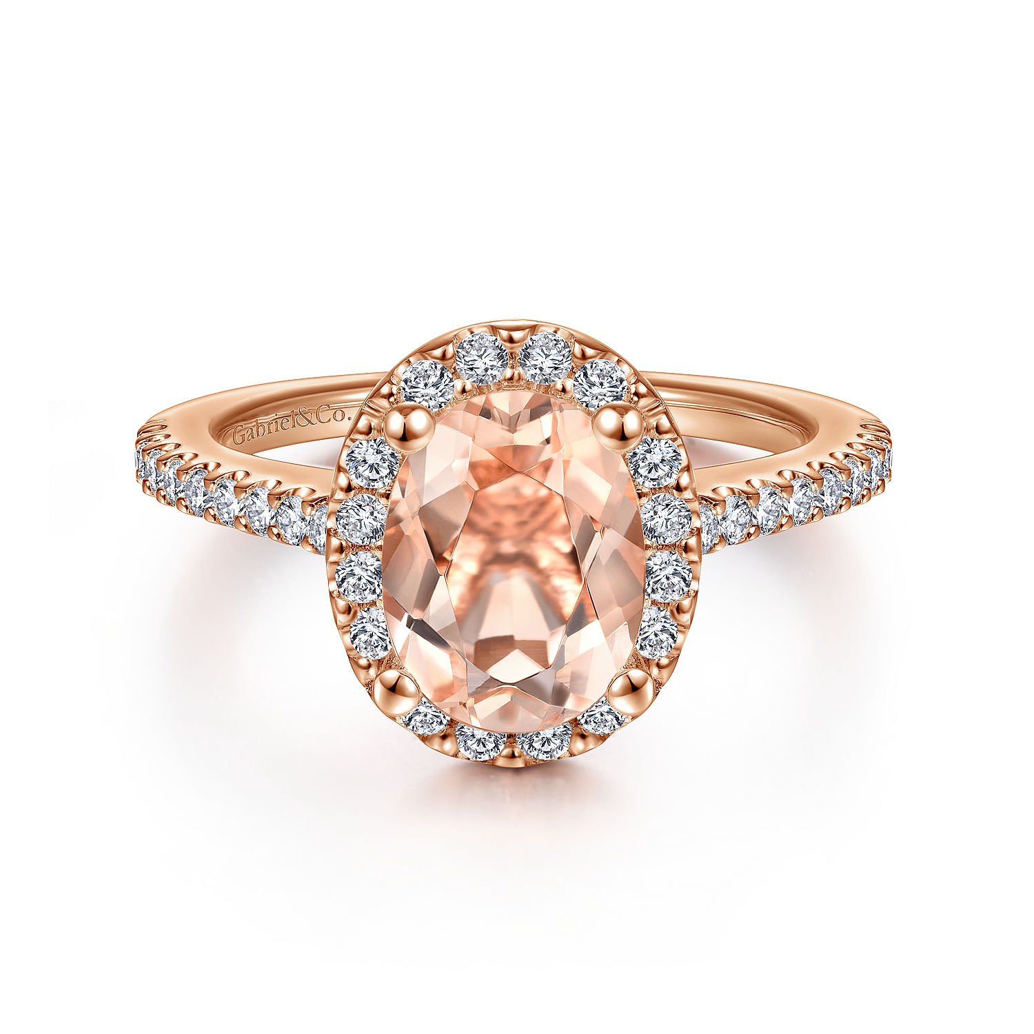Gabriel - 14K Rose Gold Morganite and Diamond Halo Engagement Ring