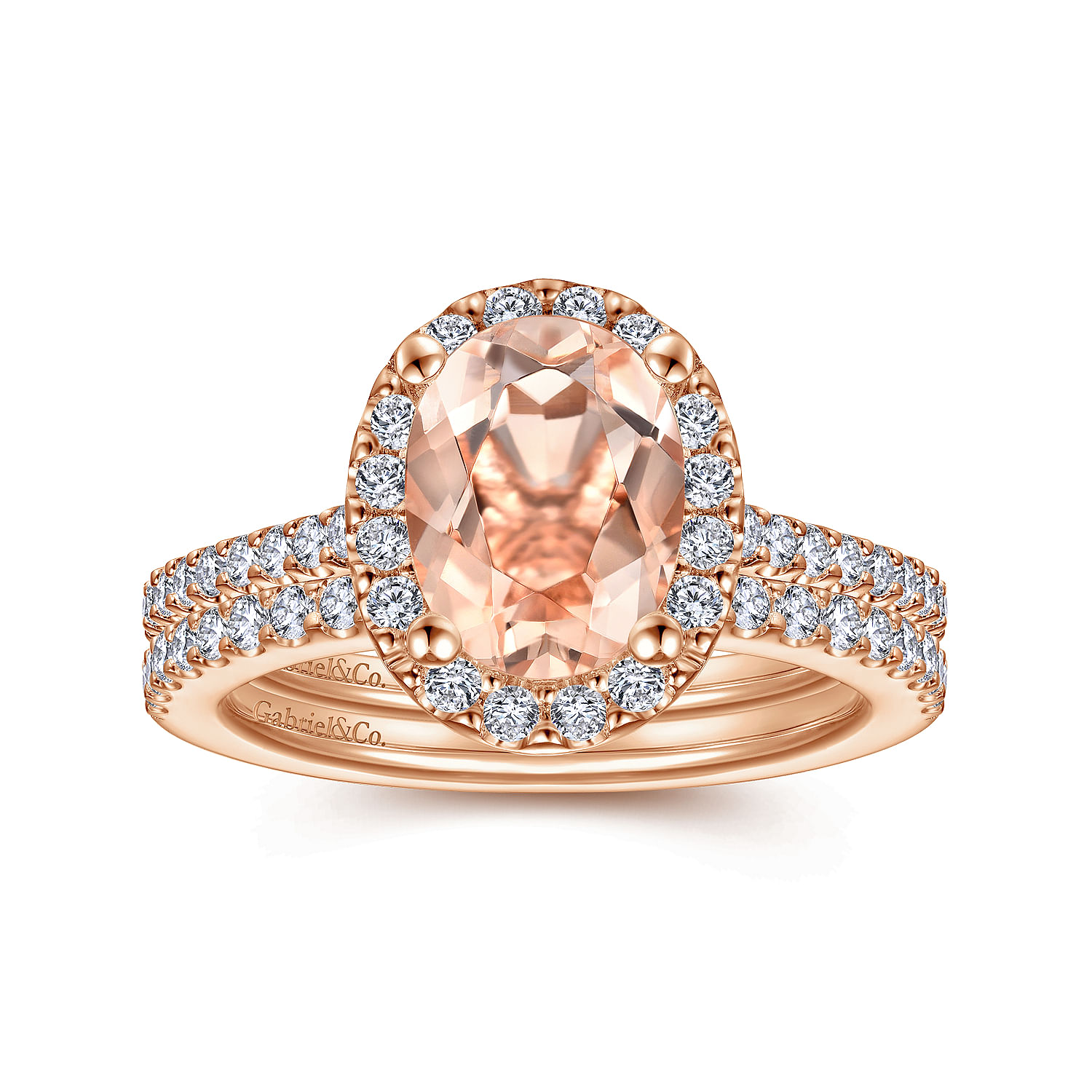 14K Rose Gold Morganite and Diamond Halo Engagement Ring