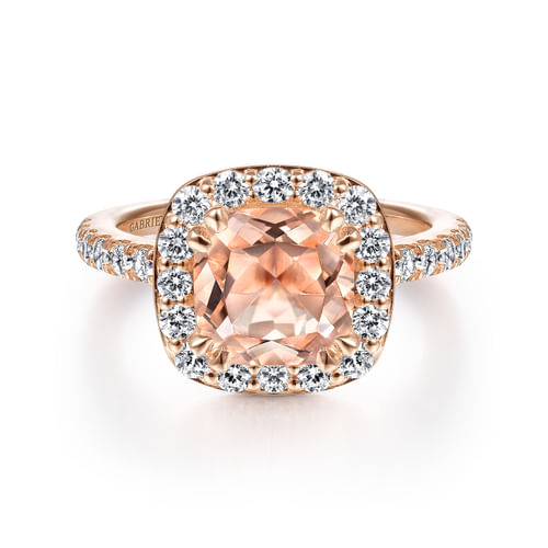 14K Rose Gold Morganite and Diamond Halo Engagement Ring