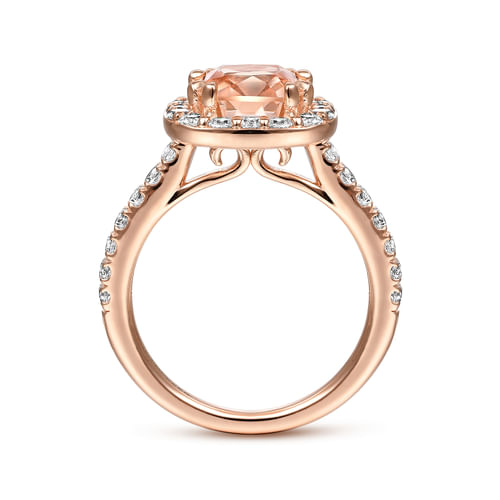 14K Rose Gold Morganite and Diamond Halo Engagement Ring