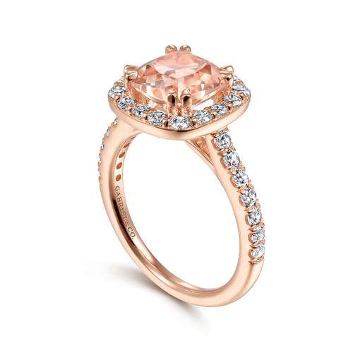 14K Rose Gold Morganite and Diamond Halo Engagement Ring
