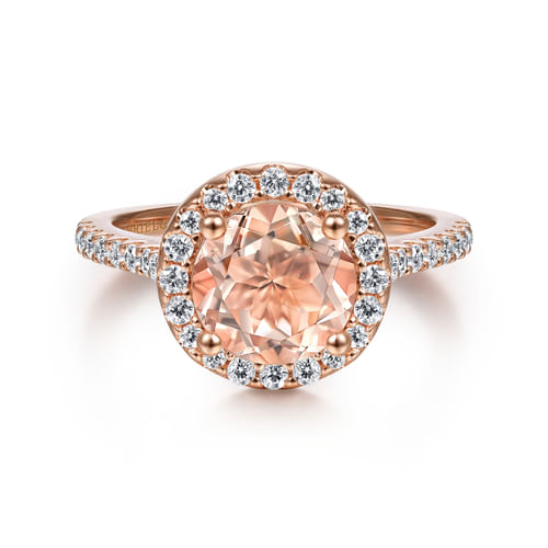 14K Rose Gold Morganite and Diamond Halo Engagement Ring