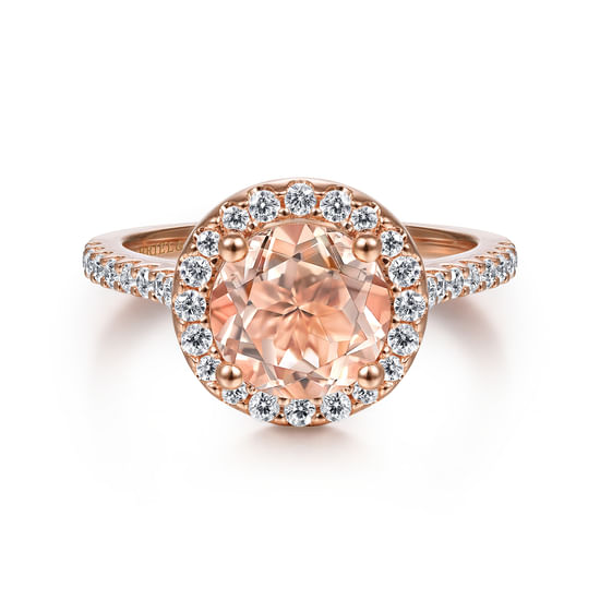 Gabriel - 14K Rose Gold Morganite and Diamond Halo Engagement Ring