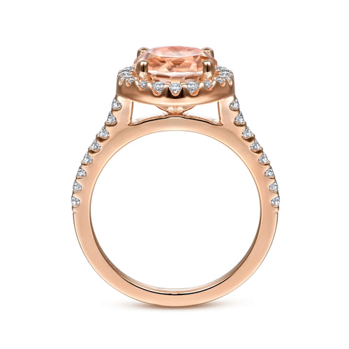 14K Rose Gold Morganite and Diamond Halo Engagement Ring