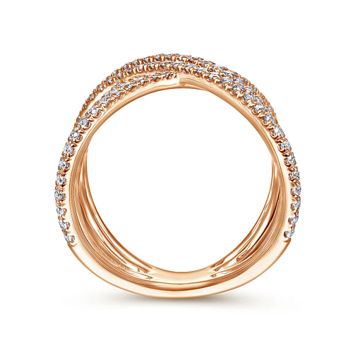 14K Rose Gold Multi Row Diamond Criss Cross Ring