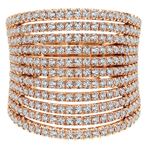 14K Rose Gold Multi Row Wide Diamond Ring