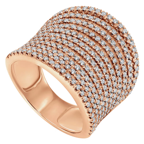 14K Rose Gold Multi Row Wide Diamond Ring