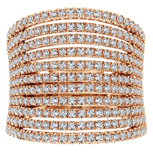 14K Rose Gold Multi Row Wide Diamond Ring
