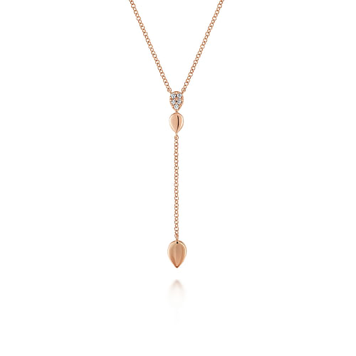 14K Rose Gold Multi Teardrop Y Necklace with Diamonds