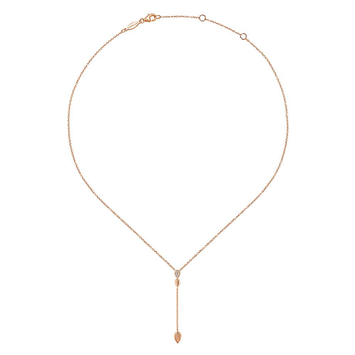 14K Rose Gold Multi Teardrop Y Necklace with Diamonds