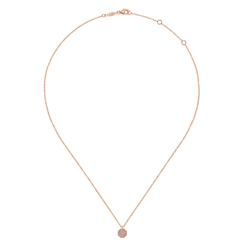 14K Rose Gold Octagonal Diamond Pavé Pendant Necklace with Beaded Frame