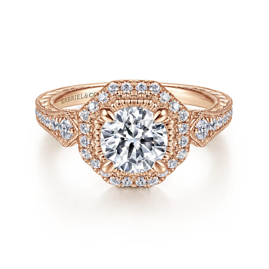 Gabriel - 14K Rose Gold Octagonal Halo Diamond Engagement Ring