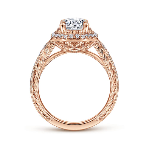 14K Rose Gold Octagonal Halo Diamond Engagement Ring