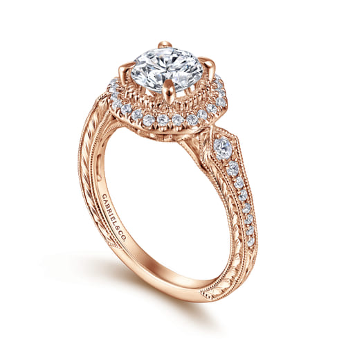14K Rose Gold Octagonal Halo Diamond Engagement Ring