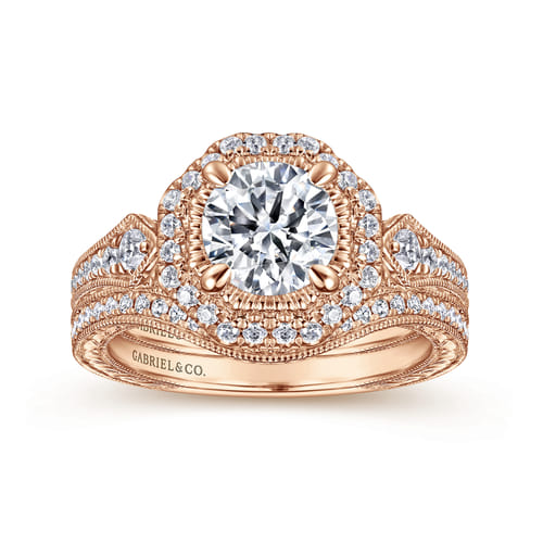 14K Rose Gold Octagonal Halo Diamond Engagement Ring