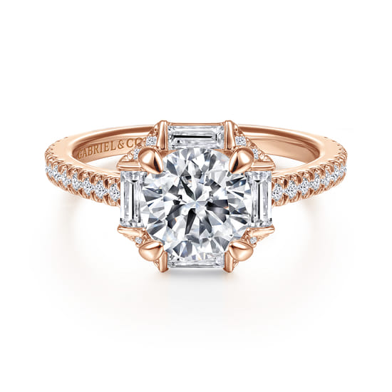 Gabriel - 14K Rose Gold Octagonal Halo Round Diamond Engagement Ring