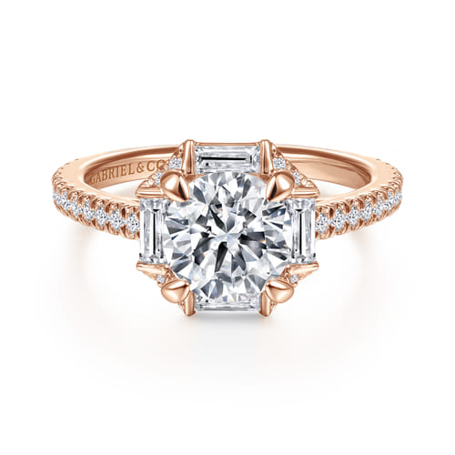 14K Rose Gold Octagonal Halo Round Diamond Engagement Ring 14K Rose Gold Octagonal Halo Round Diamond Engagement Ring