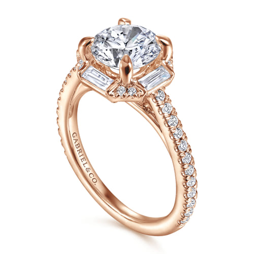 14K Rose Gold Octagonal Halo Round Diamond Engagement Ring 14K Rose Gold Octagonal Halo Round Diamond Engagement Ring